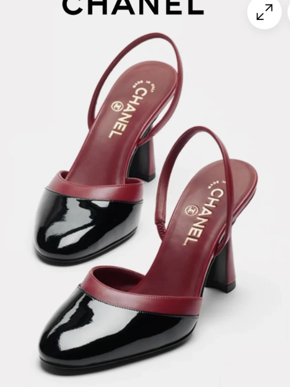 Chanel 2026 Interlocking CC Logo Slingback Pumps - Patent Toe and Burgundy